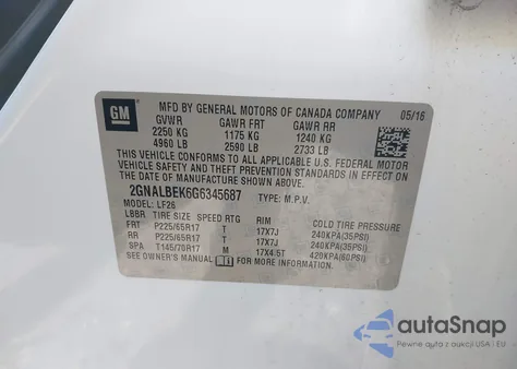 2016 Chevrolet Equinox Ls z USA, uszkodzony, nr VIN 2GNALBEK6G6345687